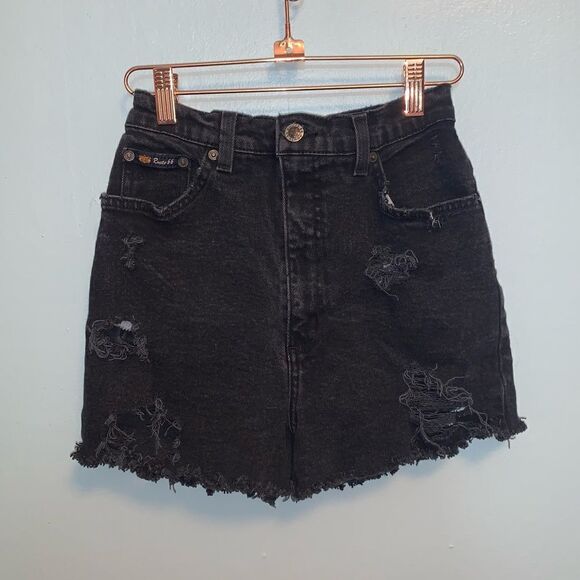 Vintage Route 66 High Waisted Black Distressed Denim Shorts - Picture 1 of 3